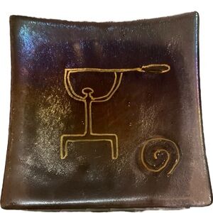 Very Cool Art Glass Iridescent Glass Plate- Oar Man Gold